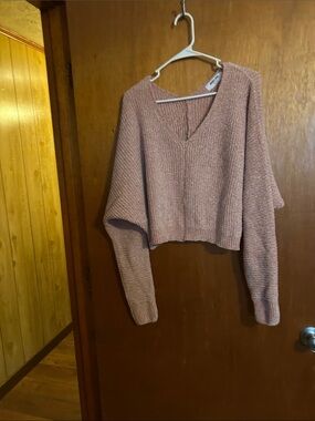 Double Zero Blush Pink V-Neck Cropped Knit Sweater